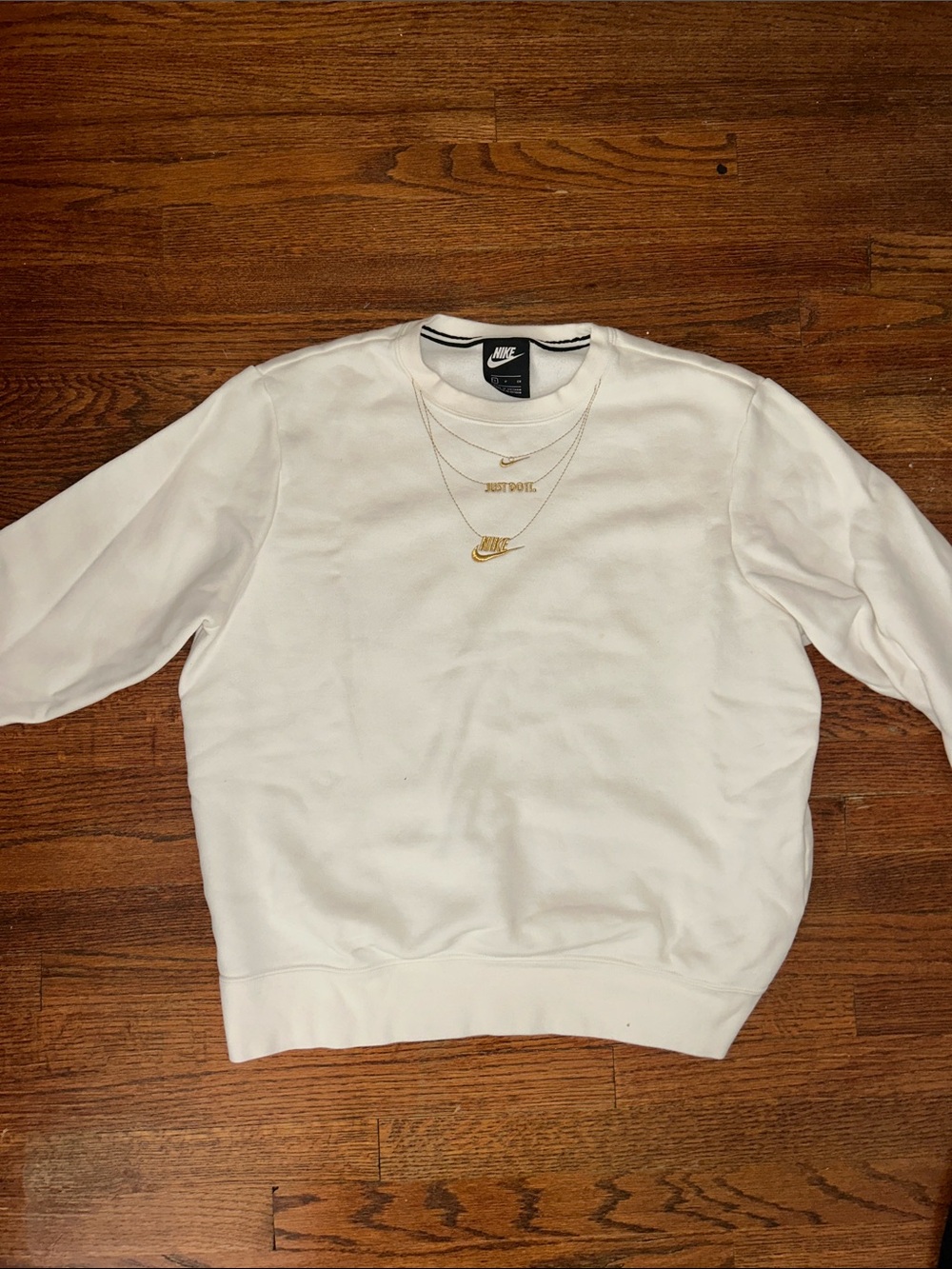 Nike White Crewneck Sweatshirt with Gold Detailing